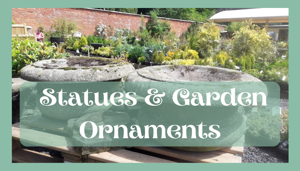 Image of garden ornaments with the page title statues and garden ornaments
