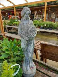Lovely weathered statue of a lady with an armful of flowers on a simple base. Height approx 79cm.
REF HH20723m145
Price £110
