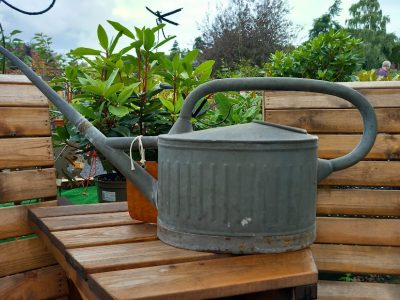 Rare Watering can embossed Manufrance Saint Etienne, which was the first French mail order company established in 1888.
This watering can has an elegent shaped spout and was probably intended for watering house plants. Currently doesn't hold water, so sold as a decorative collectors piece.
Price £80