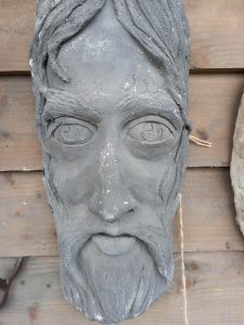 A Fibreglass wall mounted face by contemporary artist and sculptor Sarah Cotterill. We also have 2 more faces in cast stone of a similar design and also signed by the artist. Very desirable pieces and may be antiques for the future.