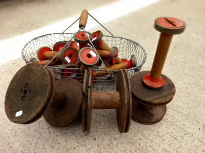 A selection of vintage wooden bobbins in various sizes. prices start at £8 each