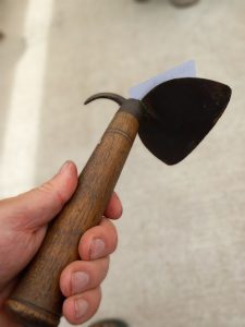An antique pig scraper with hook for home butchery. Possibly Victorian. £59
