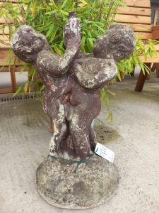 A vintage cherub water fountain with really good age and weathering. You just need to add a water pump and a reservoir. Height approx 52cm. We have two available that came off a bigger fountain feature. REF NWK7825-02 £250 each