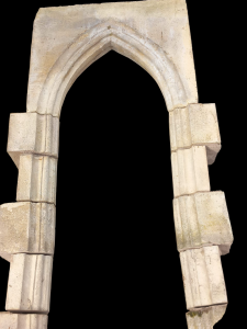 Gothic style arch originally manufactured by Redwood Stone. Has been in a local garden for years, but now is available at Woodside, and great for a garden project.
