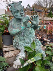 A vintage bronze effect Pan statue in a seated position. A really lovely piece but has some damage which doesn't detract from it's appearance. Height approx 50cm. £450 REF PAX25-08