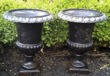 Pair of Cast Iron Urns